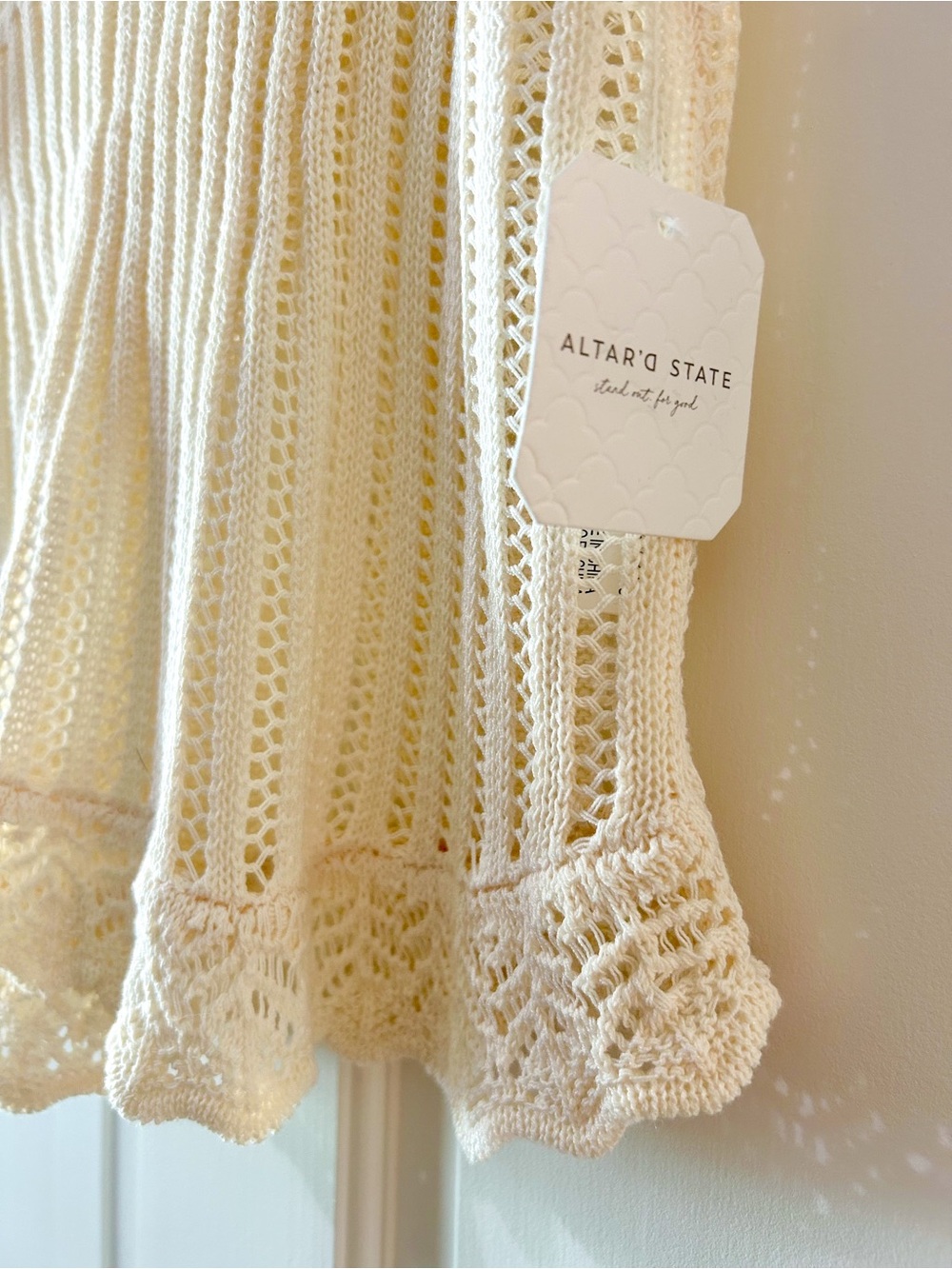 NWT Altar'd State Cream Open-Knit Crochet Tank Top Boho - Picture 3 of 4